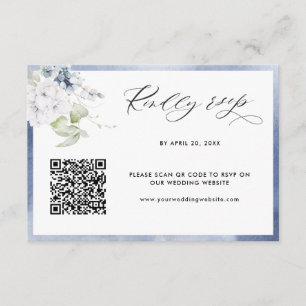 Carte D'accompagnement Aquarelle bleu marine, Mariage floral QR Code RSVP