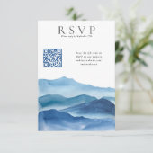 Carte D'accompagnement Aquarelle bleu moderne RSVP avec Mariage de code Q (Debout devant)