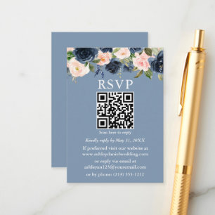 Carte D'accompagnement Aquarelle bleu rose pâle Floral QR RSVP