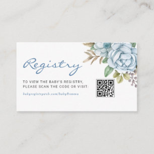 Carte D'accompagnement Aquarelle Blue Flowers Baby QR Code Registre
