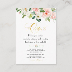 Carte D'accompagnement Aquarelle Blush Floral Gold Foil Détails Mariage