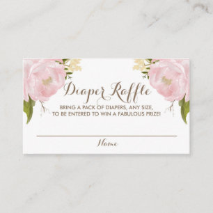 Carte D'accompagnement Aquarelle Blush Pink Peonies Baby Diaper Raffle