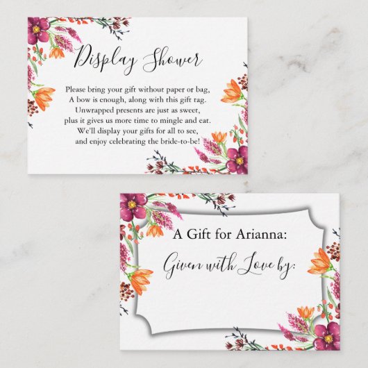 Carte D'accompagnement Aquarelle Boho Fleurs sauvages Afficher la Fête de (Devant / Derrière)