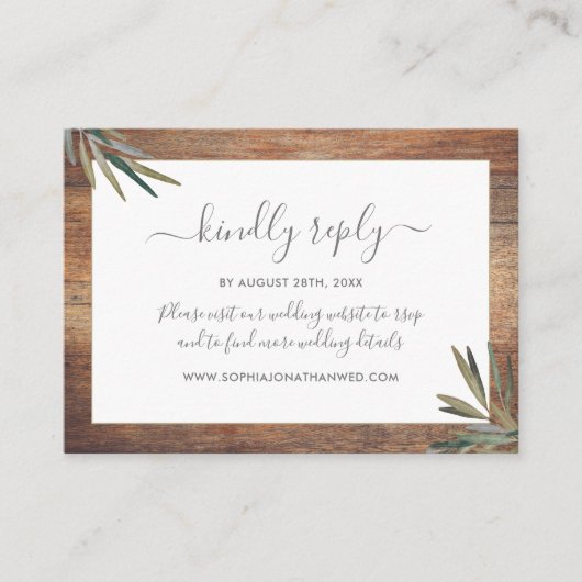 Carte D'accompagnement Aquarelle botanique Site Mariage de bois RSVP (Devant)