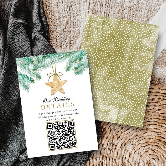 Carte D'accompagnement Aquarelle Bouges de pin Noël Mariage d'hiver QR