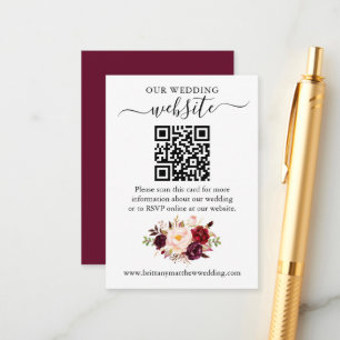 Carte D'accompagnement Aquarelle Bourgogne Floral QR Site Mariage