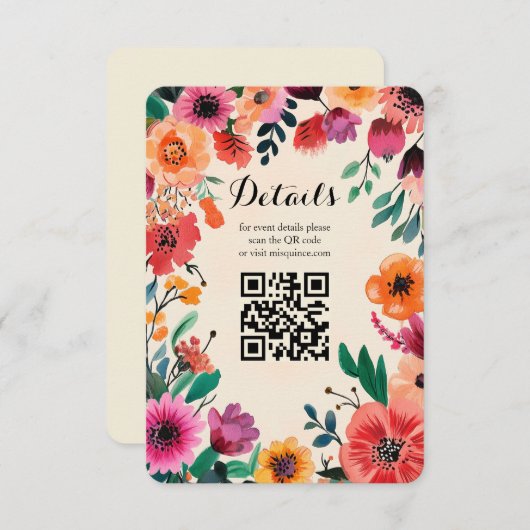 Carte D'accompagnement Aquarelle Cadre Floral Quinceañera CUSTOM QR Code (Devant / Derrière)