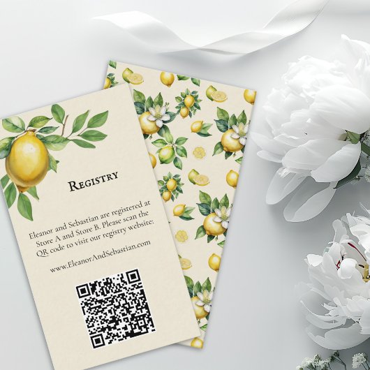 Carte D'accompagnement Aquarelle Citron jaune Mariage Code QR