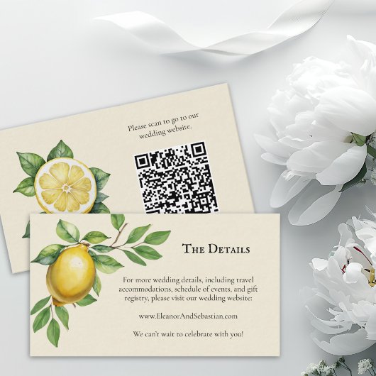 Carte D'accompagnement Aquarelle Citron jaune Russe Mariage QR Code
