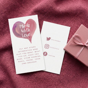 Carte D'accompagnement Aquarelle coeur, fait avec amour liens sociaux