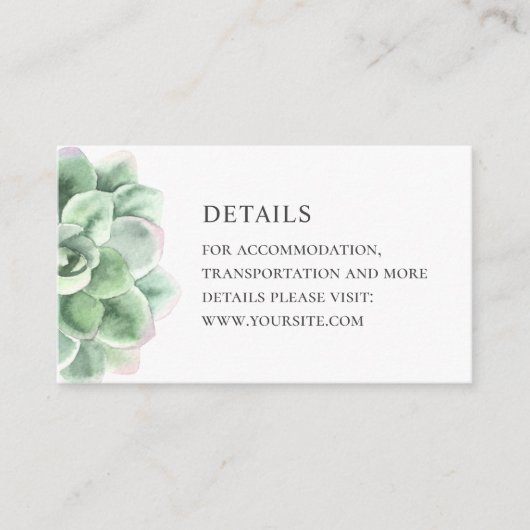 Carte D'accompagnement Aquarelle détails succulents. cactus vert mariage (Devant)