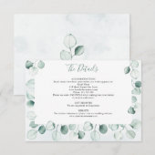 Carte D'accompagnement Aquarelle Dusty Eucalyptus Leaf Détails du Mariage (Devant / Derrière)