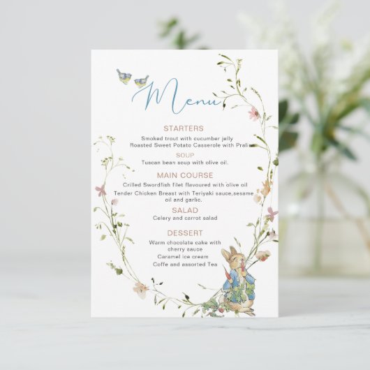 Carte D'accompagnement Aquarelle élégant Fleur sauvage Peter Rabbit bébé (Debout devant)