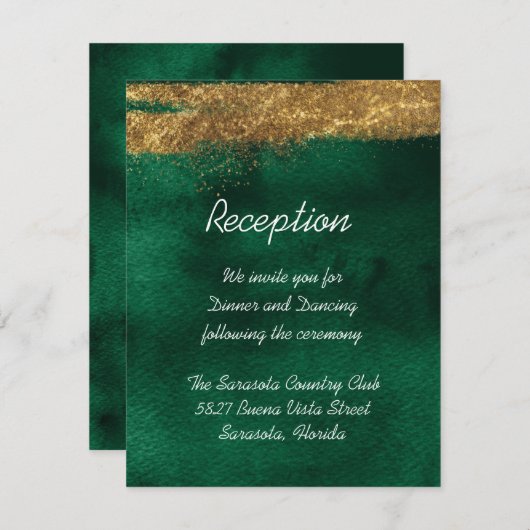 Carte D'accompagnement Aquarelle Emerald avec or (Devant / Derrière)