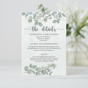Carte D'accompagnement Aquarelle eucalyptus Green Détails du Mariage