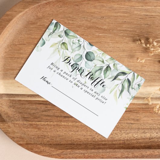 Carte D'accompagnement Aquarelle Eucalyptus Green Diaper Raffle Billet