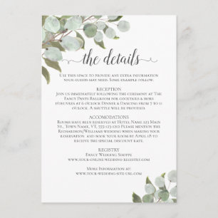 Carte D'accompagnement Aquarelle Eucalyptus & Greenery Détails du Mariage