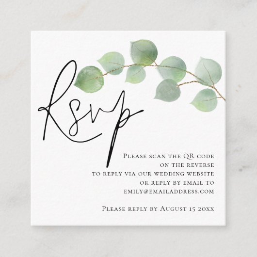 Carte D'accompagnement Aquarelle Eucalyptus Script QR Code Mariage RSVP (Devant)
