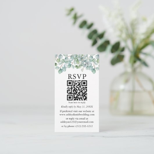 Carte D'accompagnement Aquarelle Eucalyptus Verdure QR Mariage RSVP (Debout devant)