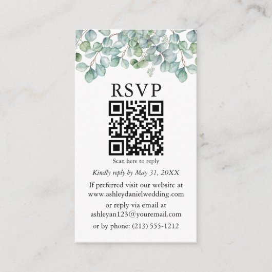 Carte D'accompagnement Aquarelle Eucalyptus Verdure QR Mariage RSVP (Devant)