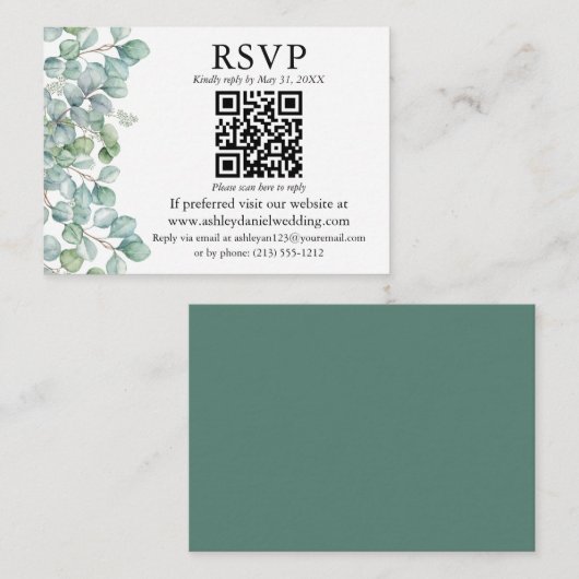 Carte D'accompagnement Aquarelle Eucalyptus Verdure QR RSVP Mariage (Devant / Derrière)