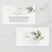 Carte D'accompagnement Aquarelle feuillage vert & or Réception (Devant / Derrière)
