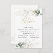 Carte D'accompagnement Aquarelle feuillage vert & or Réception (Devant / Derrière)