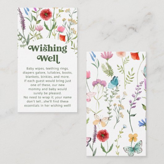 Carte D'accompagnement Aquarelle Fleur sauvage blanc Wishing well (Devant / Derrière)