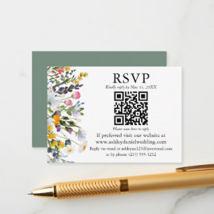 Carte D'accompagnement Aquarelle Fleur sauvage QR RSVP Mariage Sage Green