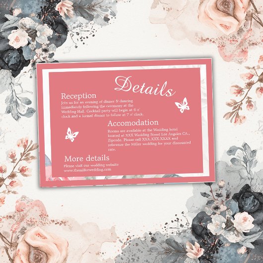 Carte D'accompagnement aquarelle fleurie rose mariage