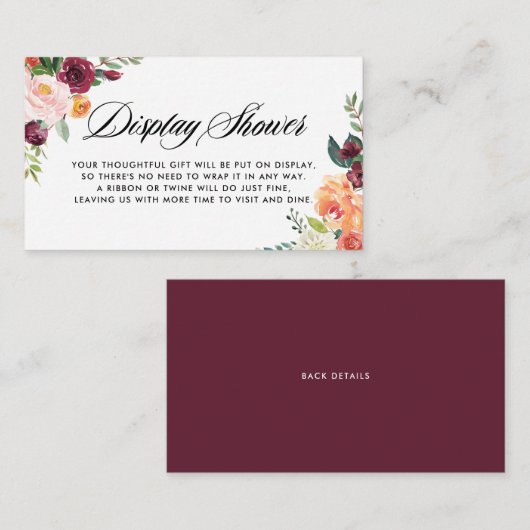 Carte D'accompagnement Aquarelle Fleurs d'automne Floral Display Douche (Devant / Derrière)