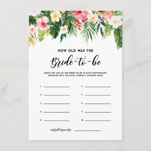 Carte D'accompagnement Aquarelle Fleurs tropicales L'âge de la mariée (Devant)
