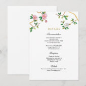 Carte D'accompagnement Aquarelle Floral Chinoiserie Détails du mariage (Devant / Derrière)