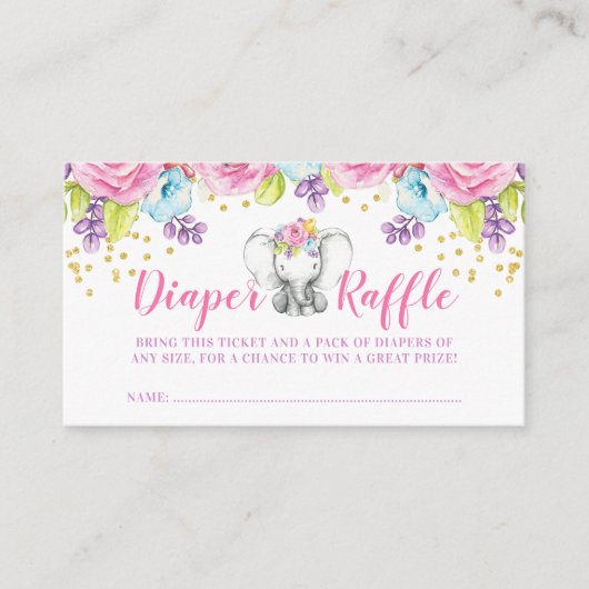 Carte D'accompagnement Aquarelle Floral Elephant Raffle Ticket (Devant)