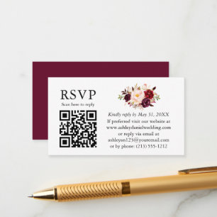 Carte D'accompagnement Aquarelle Floral Mariage QR RSVP Bourgogne