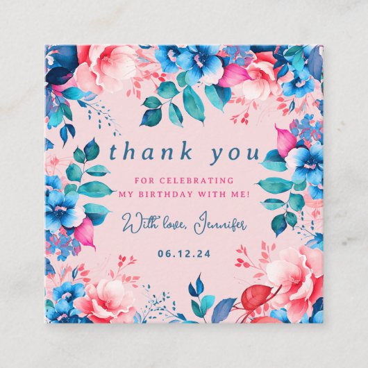 Carte D'accompagnement Aquarelle Floral Merci d'anniversaire Insérer Blus (Devant)