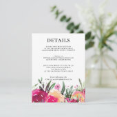 Carte D'accompagnement Aquarelle Floral Rose Détails du Mariage (Debout devant)