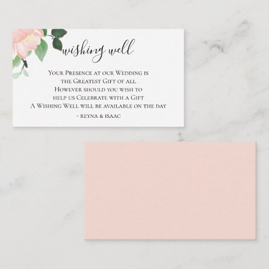 Carte D'accompagnement Aquarelle florale Blush Mariage Wishing well (Devant / Derrière)