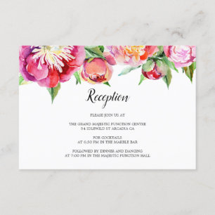 Carte D'accompagnement Aquarelle florale Coral Peony Réception de mariage