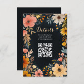 Carte D'accompagnement Aquarelle Florale sur Quinceañera foncé CUSTOM QR (Devant / Derrière)