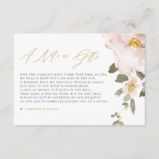 Carte D'accompagnement Aquarelle Flush Flowers Mariage Note sur les cadea (Devant)