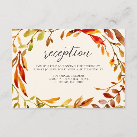 Carte D'accompagnement Aquarelle Gras Automne Feuilles Accueil Mariage (Devant)