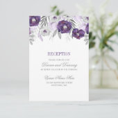 Carte D'accompagnement Aquarelle gris violet Fleurs de mariage Réception (Debout devant)