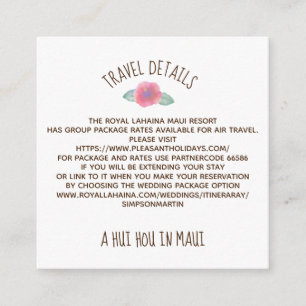 Carte D'accompagnement Aquarelle Hibiscus Maui Mariage