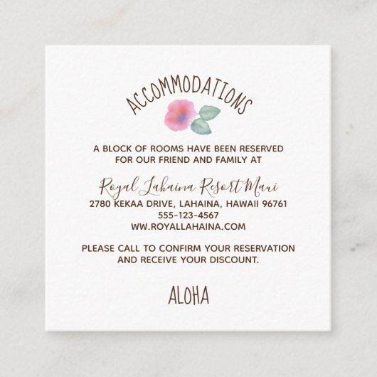 Carte D'accompagnement Aquarelle Hibiscus Maui Mariage (Devant)
