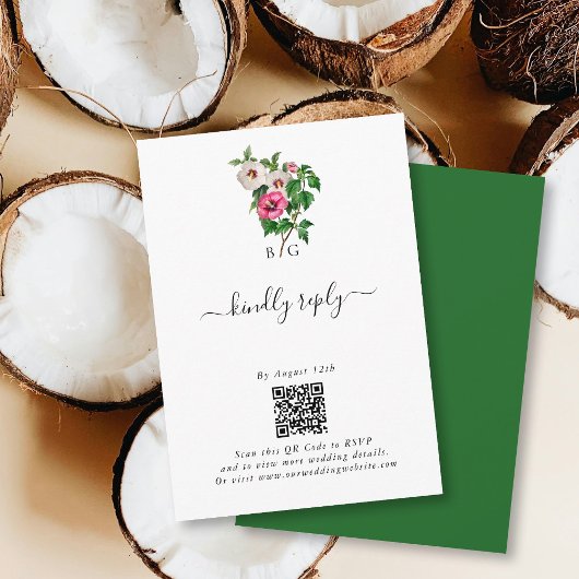 Carte D'accompagnement Aquarelle Hibiscus Tropical Mariage d'été