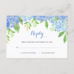 Carte D'accompagnement Aquarelle Hydrangeas Blue Floral Wedding RSVP