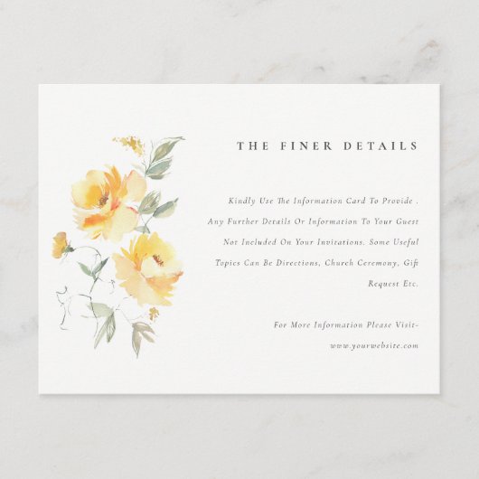 Carte D'accompagnement Aquarelle jaune Rose Flower Bunch Mariage Détails (Devant)