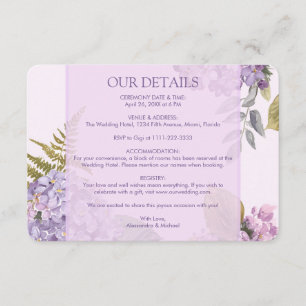 Carte D'accompagnement Aquarelle Lavender Hydrangea Fern Feuille Mariage