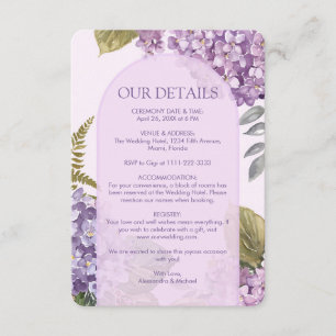 Carte D'accompagnement Aquarelle Lavender Hydrangea Fern Feuille Mariage